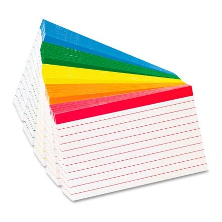 Esselte Oxford Color Coded Rule Index Cards 04753, 3" x 5", Assorted, 100/Pack 4753